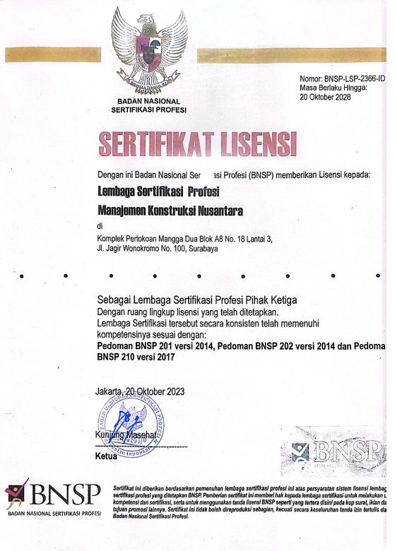SERTIFIKAT LISENSI BNSP